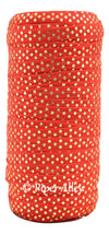 Red 3/8" Narrow Fold Over Elastic Metallic Gold Dots BTY