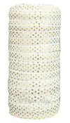 White 3/8" Narrow Fold Over Elastic Metallic Gold Dots BTY