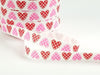 White 5/8" Fold Over Elastic Pink Red Hearts BTY