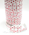 White 5/8" Fold Over Elastic Red Foil Heart BTY