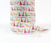 White 5/8" Fold Over Elastic Birthday Print BTY