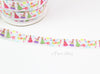 White 5/8" Fold Over Elastic Birthday Print BTY