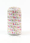 White 5/8" Fold Over Elastic Birthday Print 