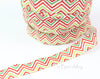 White 5/8" Fold Over Elastic Red Green Christmas Chevron BTY